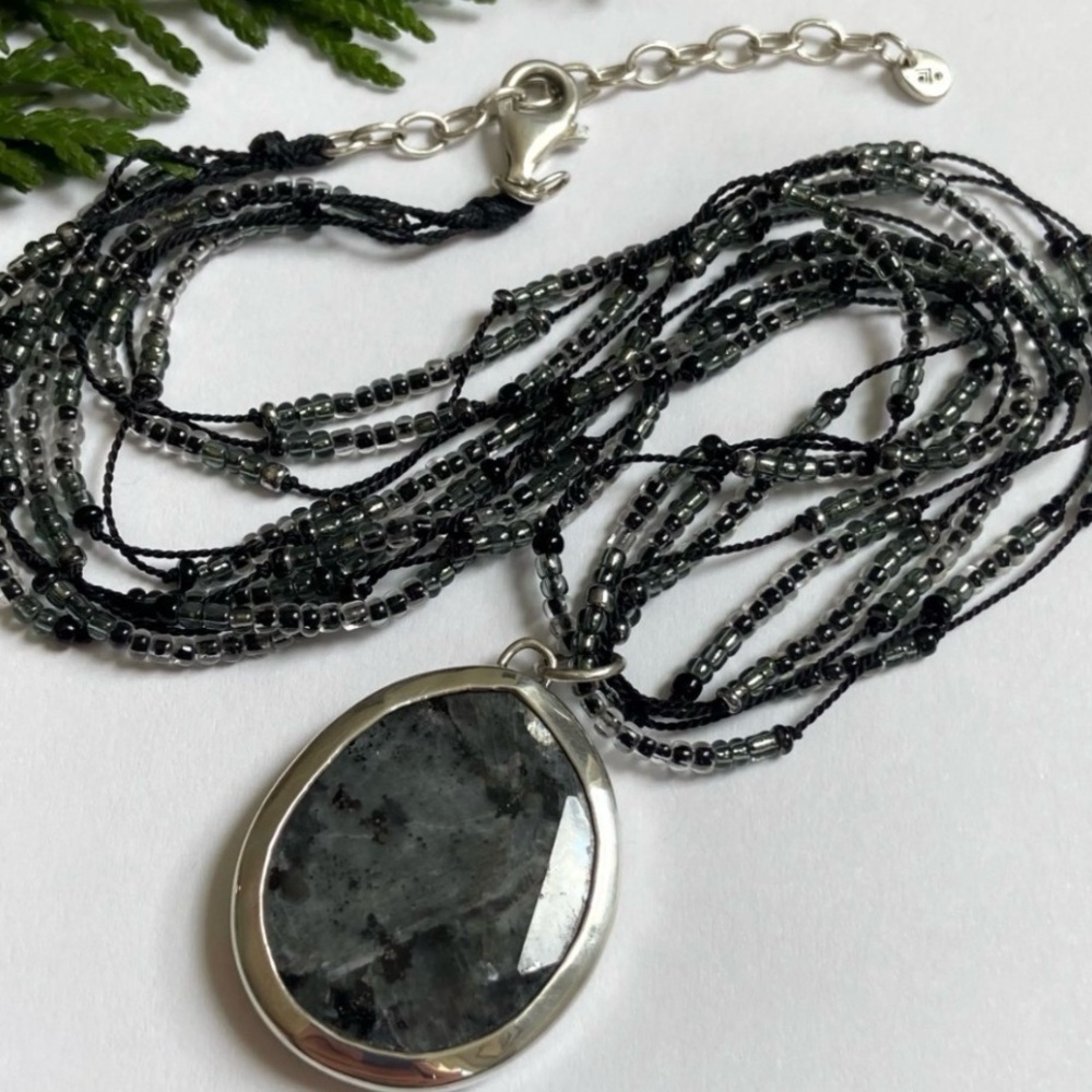 SILPADA 925 STORMY NIGHT Multi-Strand Necklace Removable Feldspar Pendant N1895
